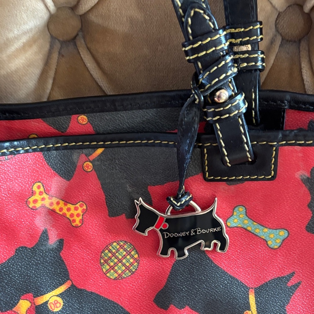 Dooney & Bourke Red Black Scottie Dog Print Tote Bag-VINTAGE - Picture 15 of 16